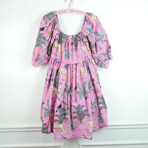 Darlington Isle Large Cayman Brac Dress Pink Babydoll Jungle Print Resort Cotton